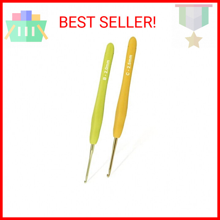 YOJOB 2Pack Size B / 2mm, C / 2.5mm Crochet Hooks, Super Smooth & Ergonomic for
