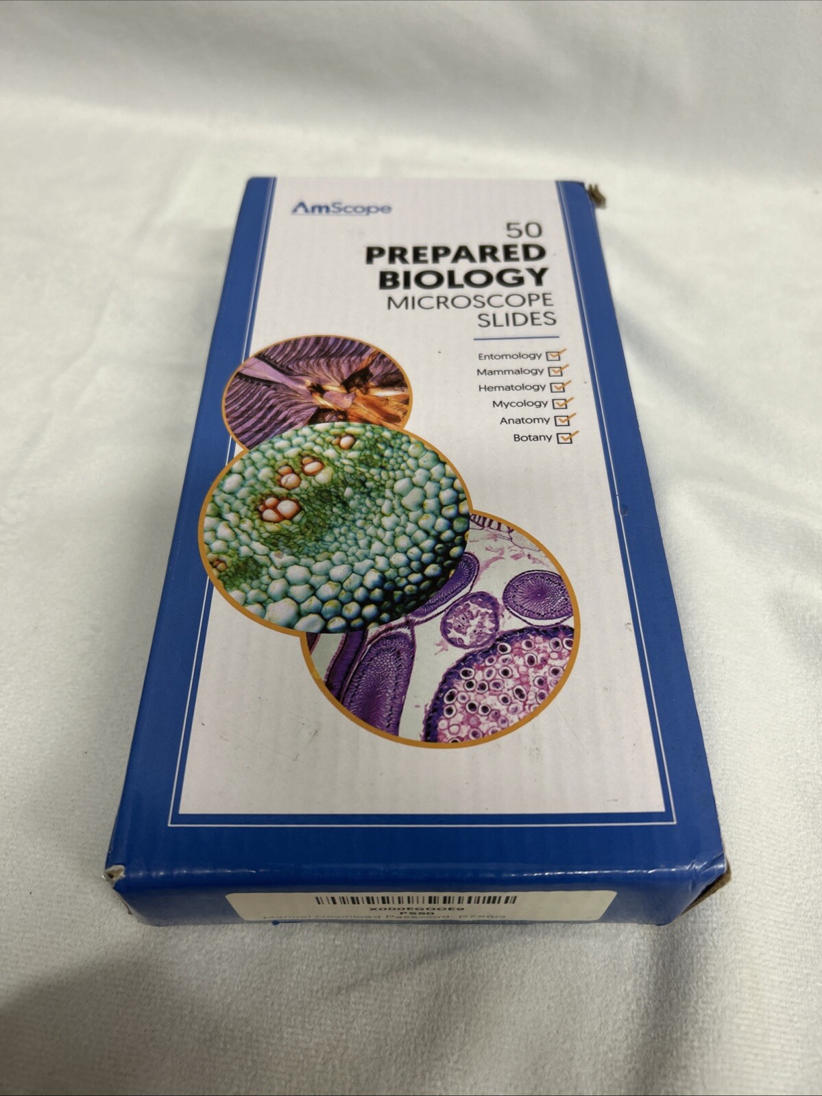 AmScope PS50 50pc Homeschool Biology Prepared Microscope Glass Slides