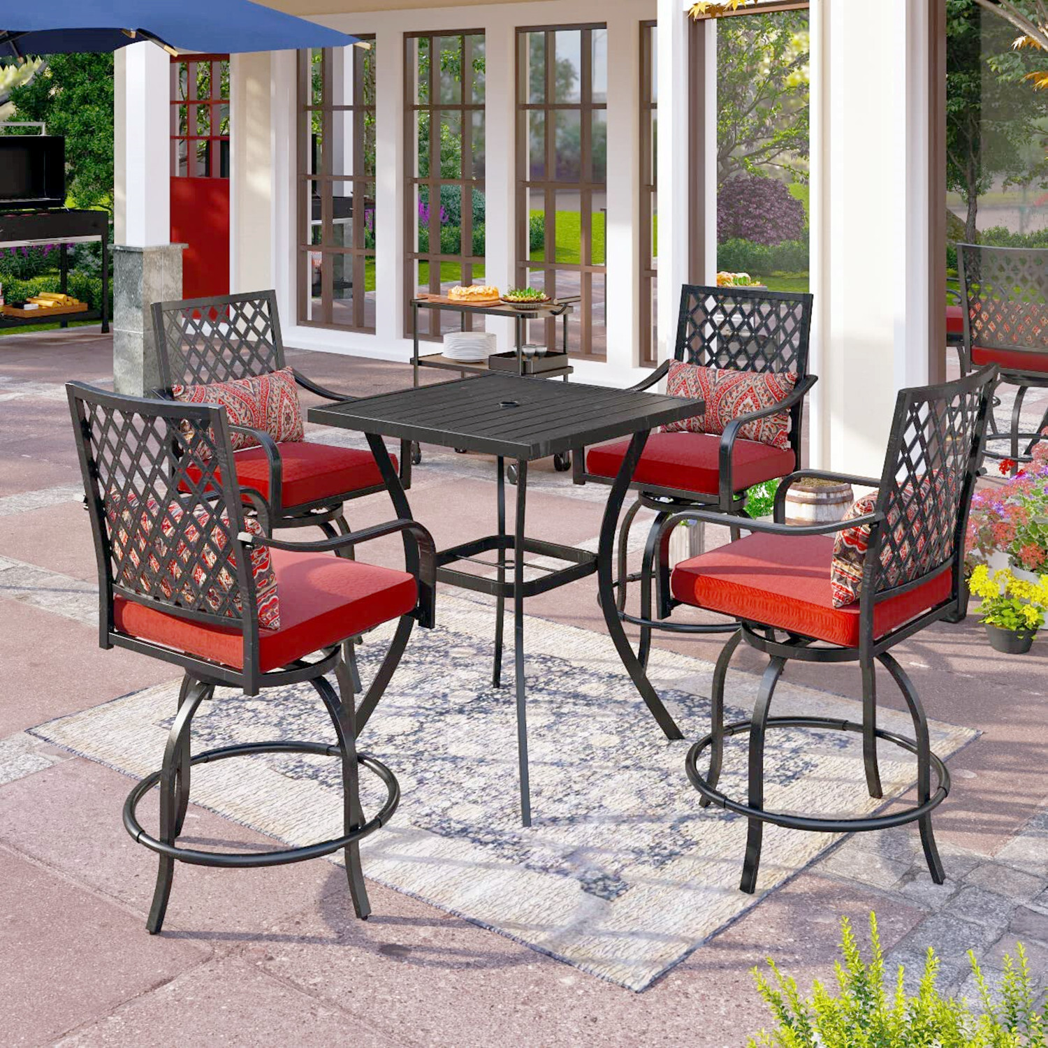 5 Piece Outdoor Bistro Set Patio Swivel Bar Chairs Bar Height Table