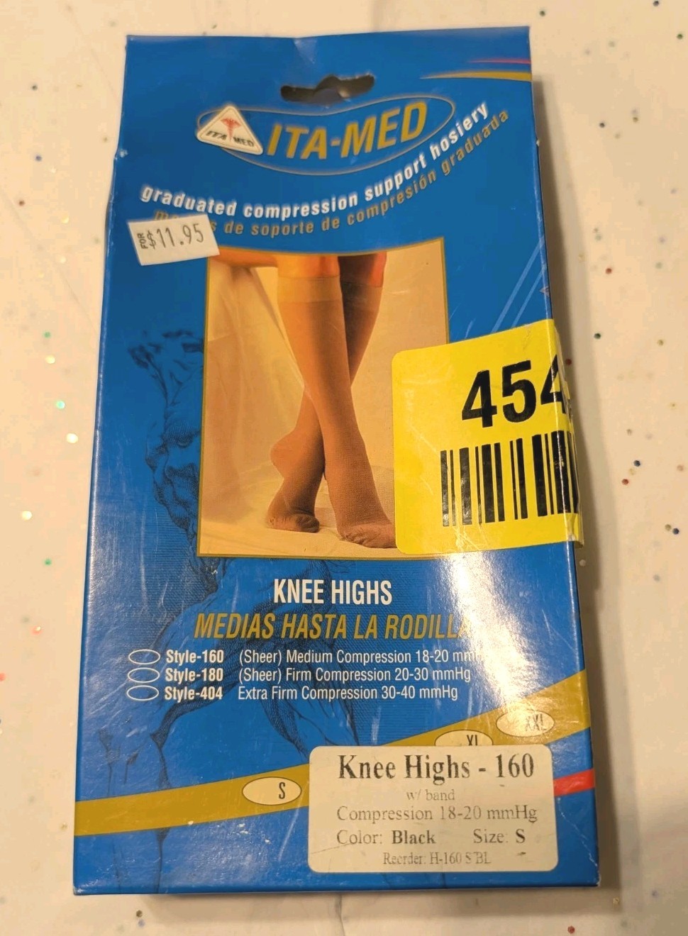 ITA-MED Medium Sheer 18-20 mmHg Compression Knee High, Black, Size Small H-160BL