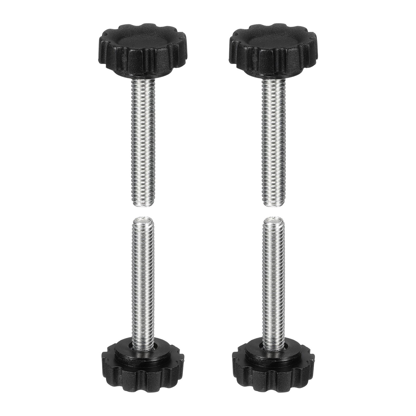 4 Pcs M6 x 35mm Male Thread Knurled Knobs Handles Hand Clamping Screws Black