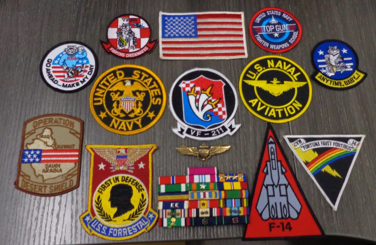 LARGE LOT F 14 TOMCAT DESERT STORM IRAQI FREEDOM TOP GUN PATCH MOUNTED RIBBON