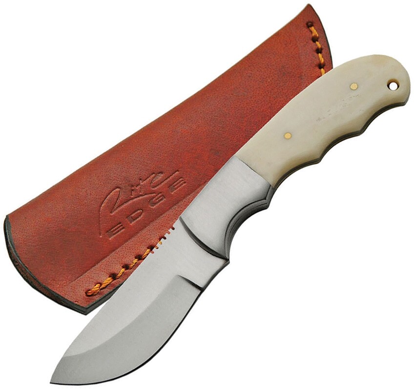 White Pakistan Skinner Knife Stainless Fixed Blade Brown Leather Belt Sheath New
