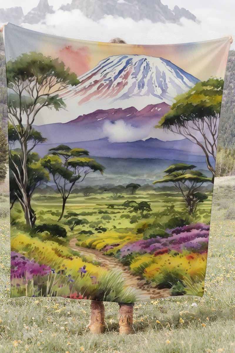 Watercolor Mountain Landscape Coral Fleece Cozy Throw Blanket Boho Stunning