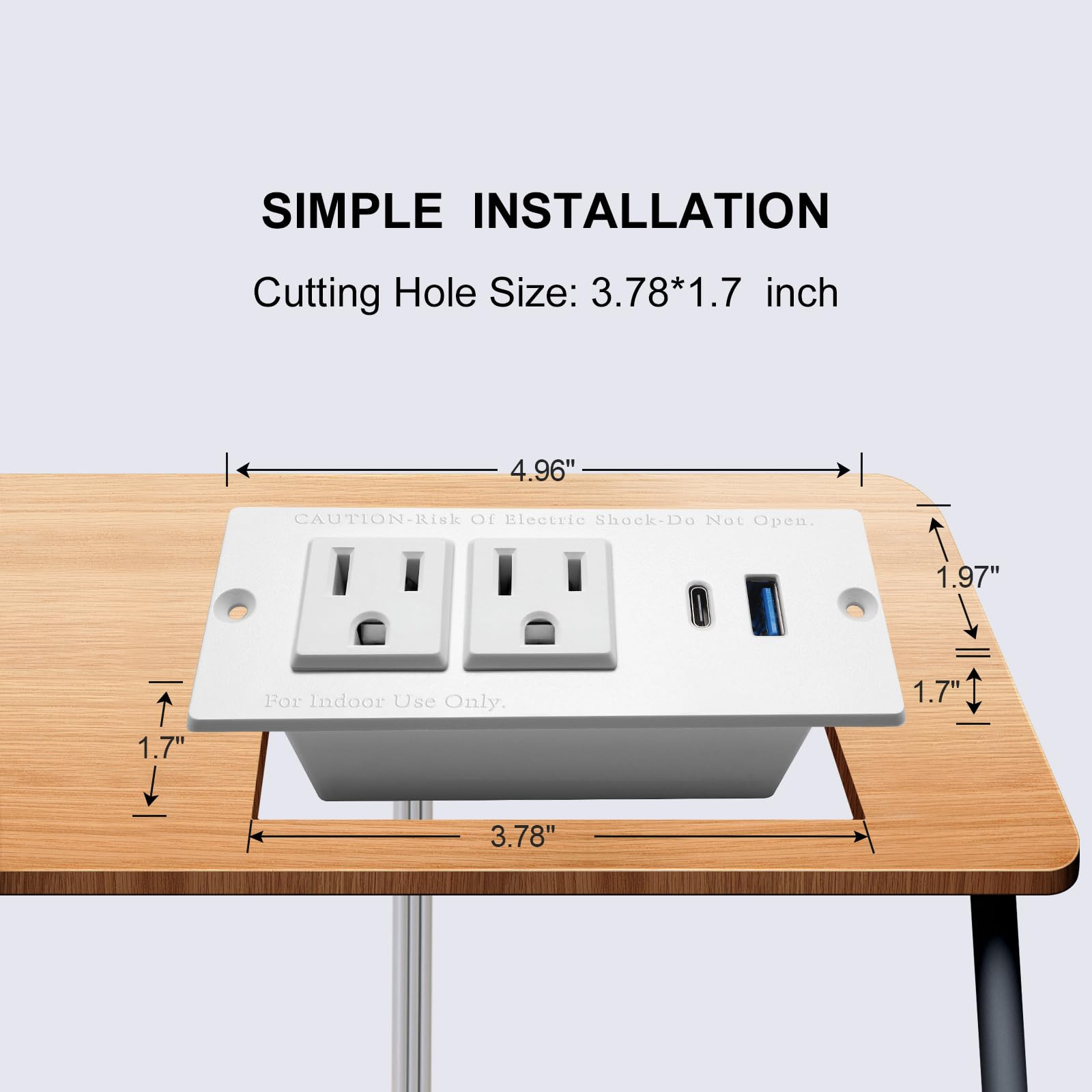 USB C Recessed Power Strip Fast Charge Desktop Power Station 2 Outlets 2 USB ...