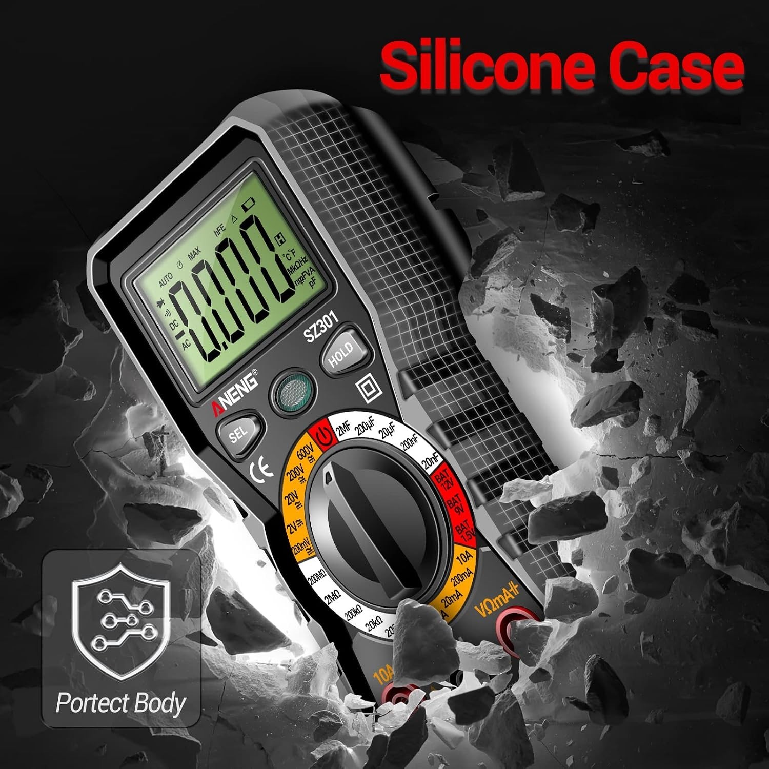 Digital Multimeter with Case,DC AC Voltmeter,Ohm Volt Amp Meter,Measures Voltage