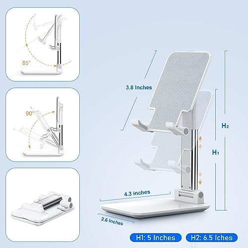 Cell Phone Stand, Angle Height Adjustable Cell Phone Holder with Silicon White