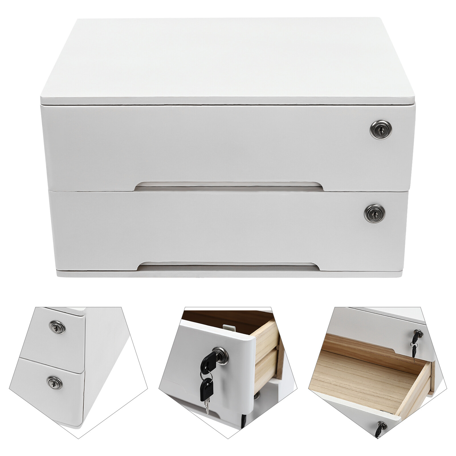 Compact Lockable 2-Drawer Wooden Desktop Storage Cabinet with Keys