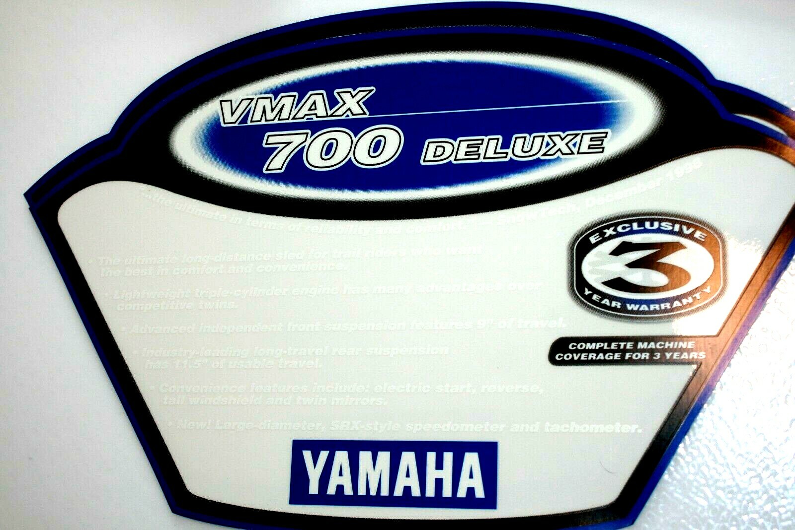 NOS YAMAHA DEALER SALES AID SNOWMOBILE WINDSHIELD 1999 VMAX 700 DELUXE