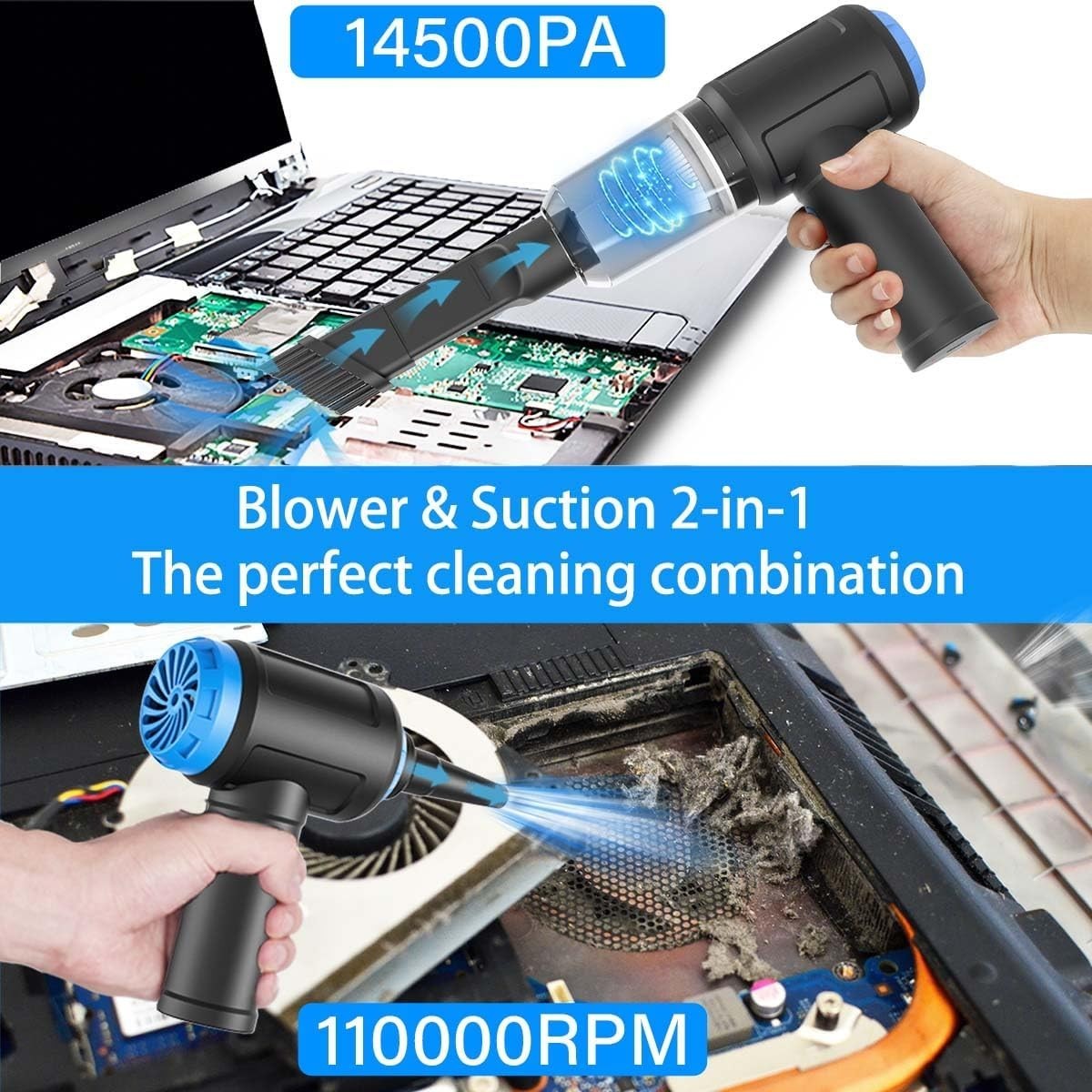 Handheld Cordless Vacuum & Air Blower with HEPA Filter for Electronics Cleaning