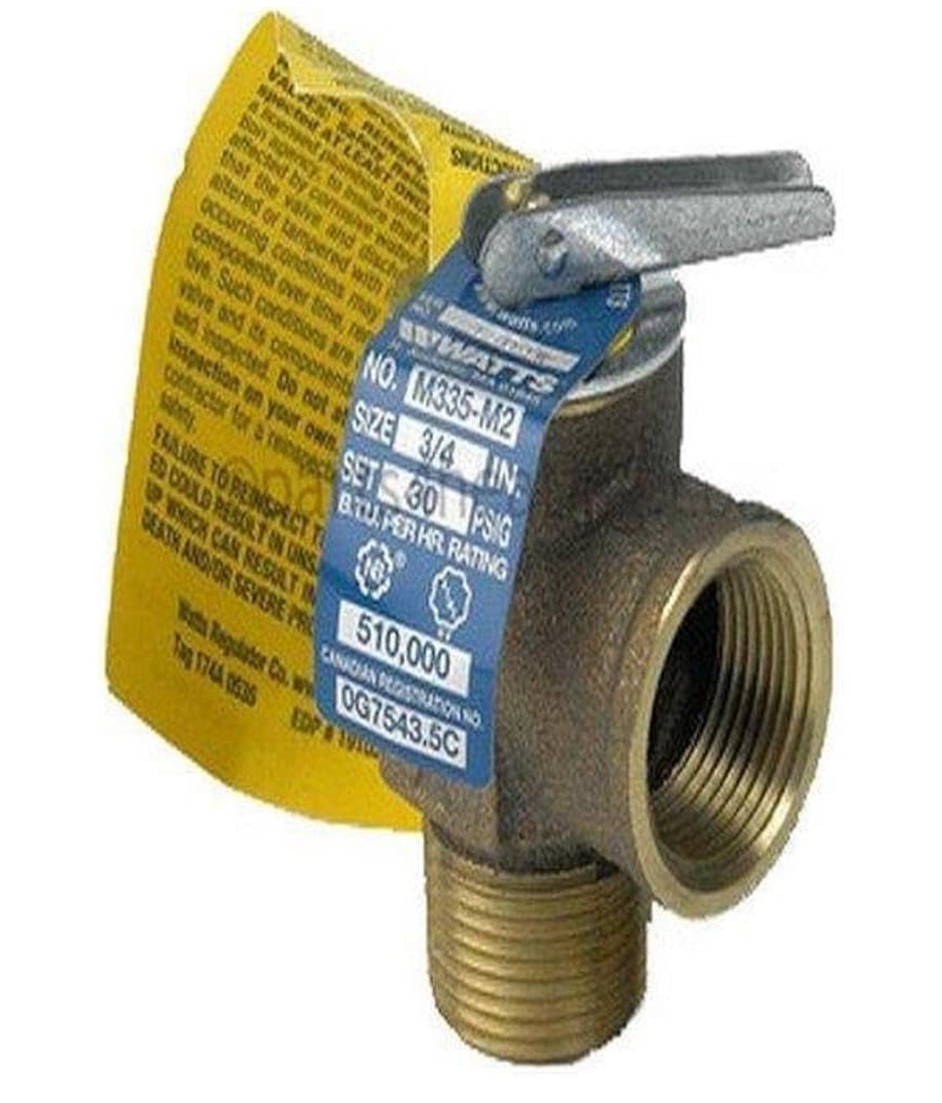 Watts Regulator 0342692 Boiler Relief Valve 3/4" 30Psi, 3/4” Male, Bronze