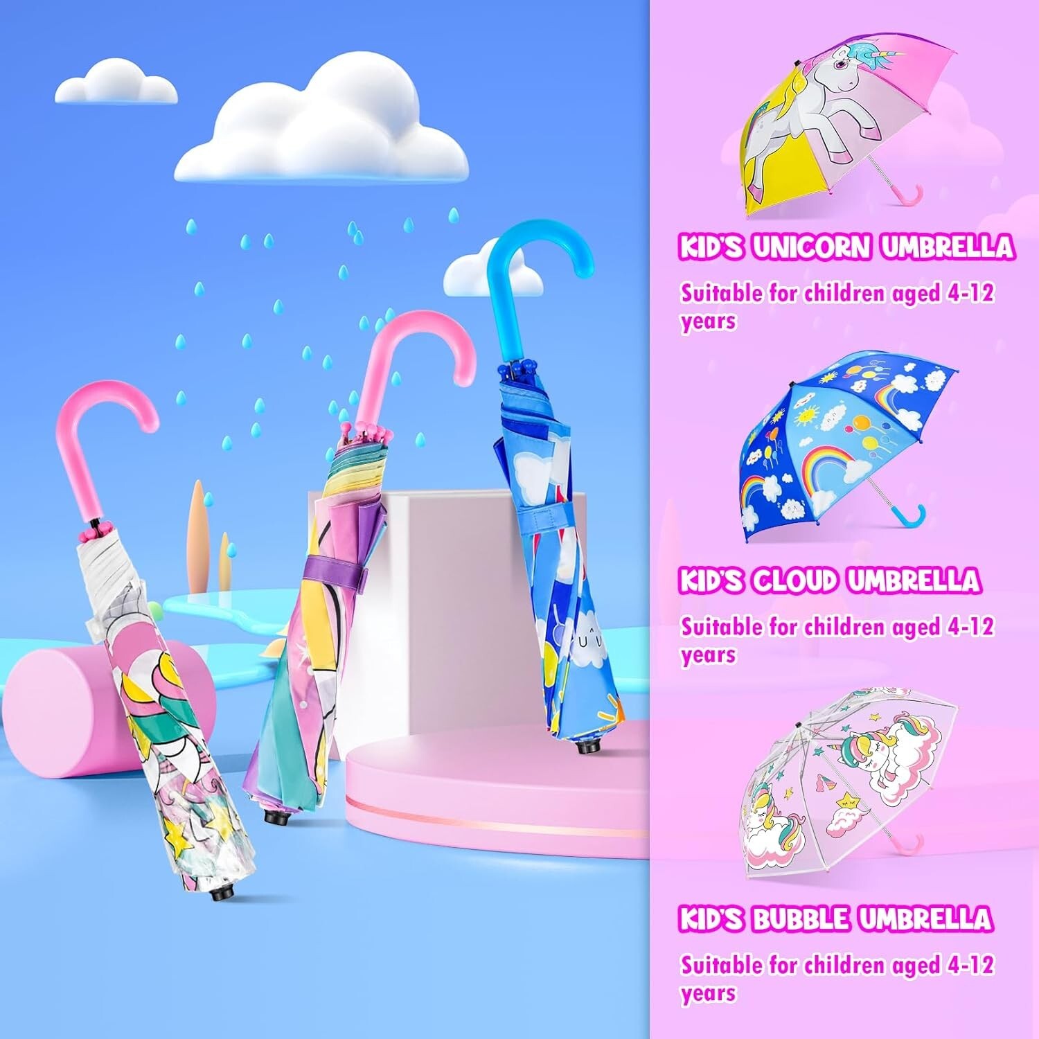 Paraguas para niñas para la lluvia, para niños pequeños, A-Unicorn,Regalos para