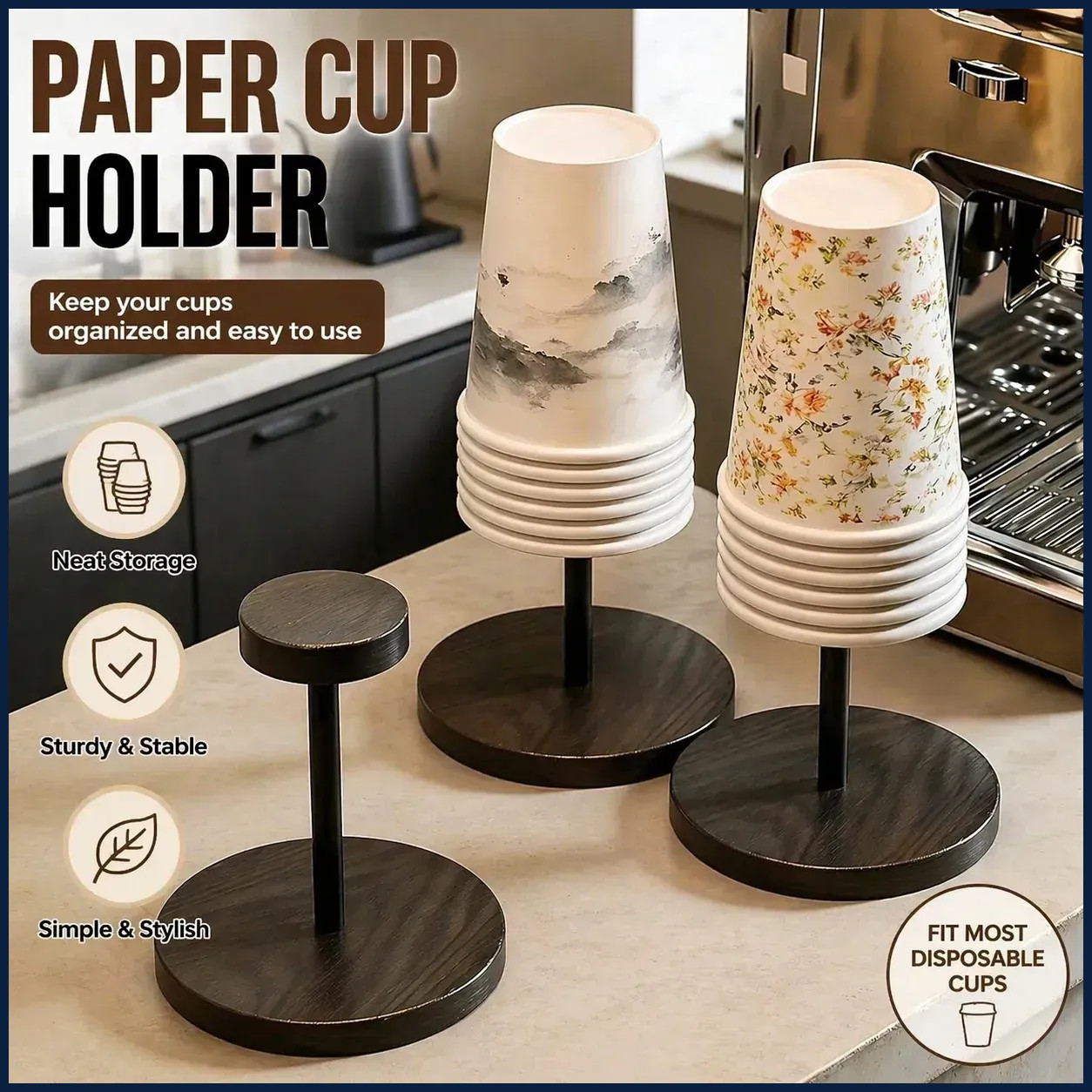 Walnut Colored Wooden Disposable Paper Cup Holder, Suitable for Household Coffee