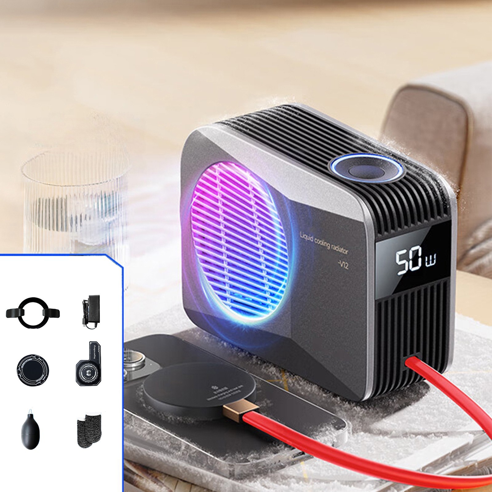 Phone Cooler for Gaming, 50W Magnetic Cell Phone Water Cooler RGB Cooling Fan