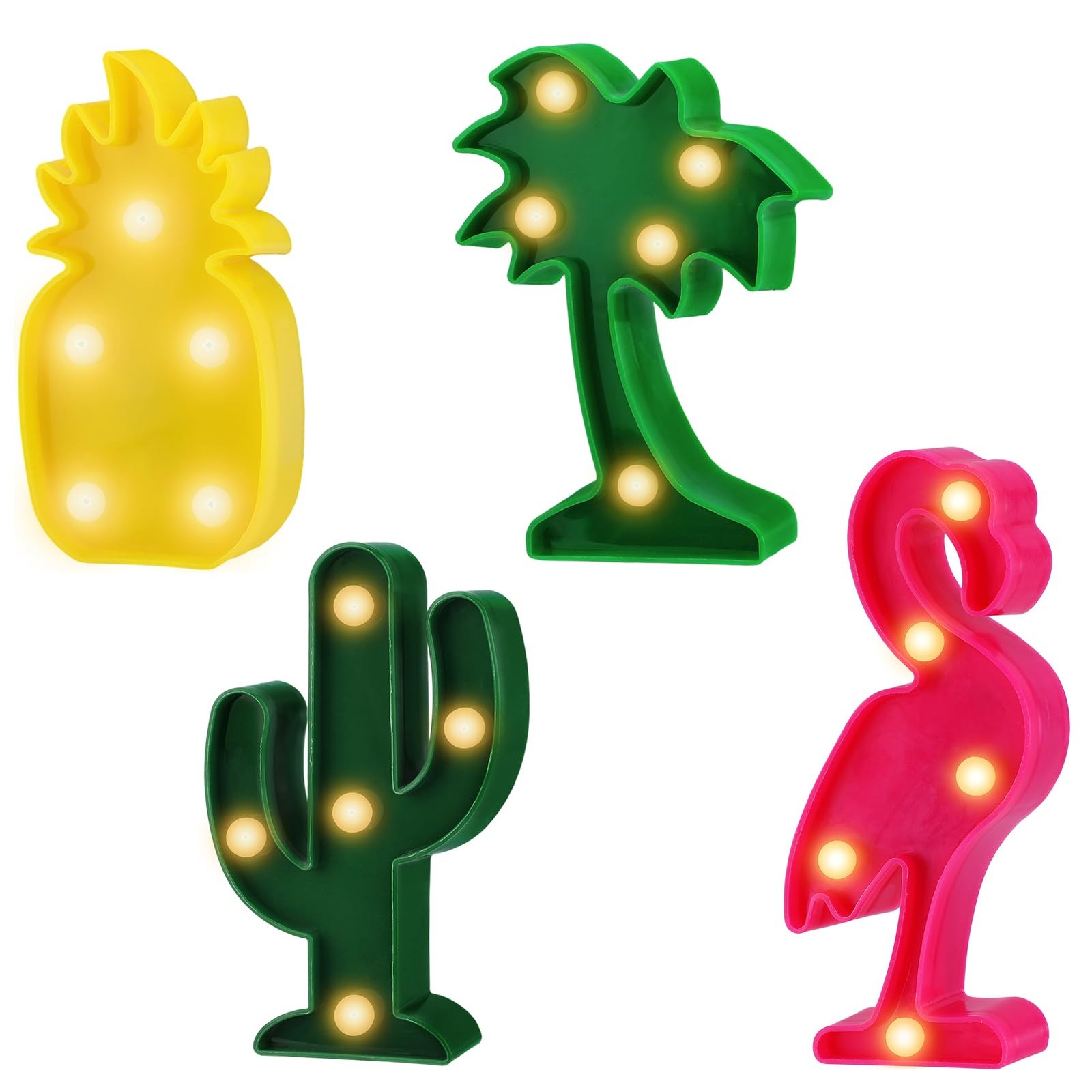 Hawaiian Party Decorations Lights - 4 Shapes Flamingo Cacti Pineapple Palm Tr...