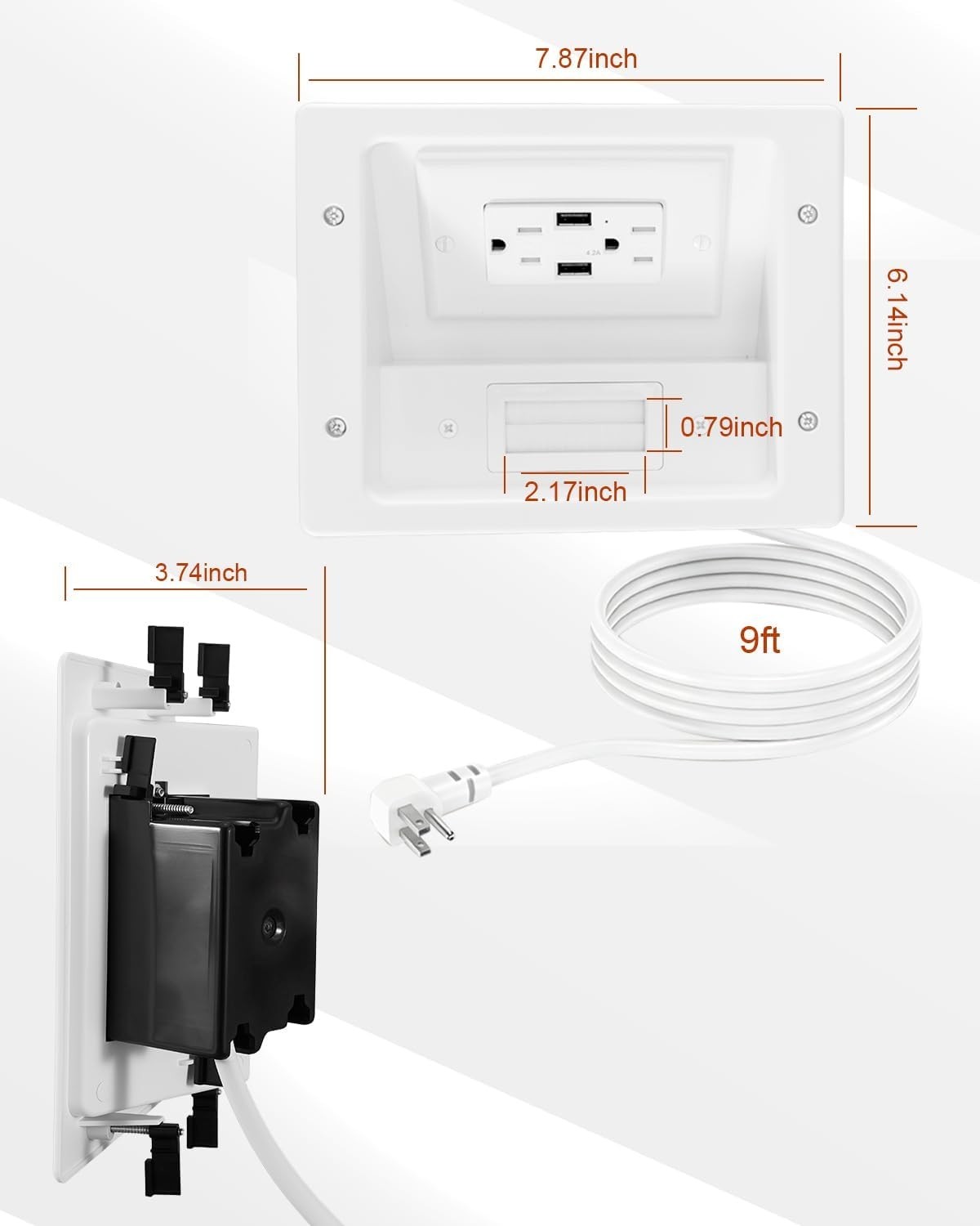 Wall Cable Concealer Kit in Wall Cable Management Kit 9 Ft Cord Plug In