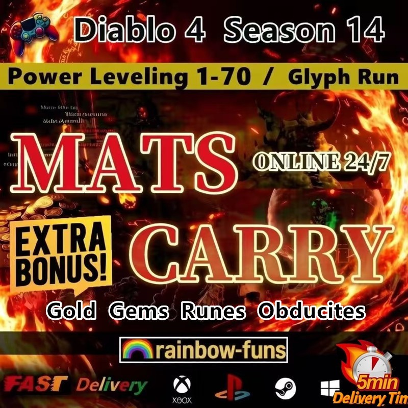 Diablo 4 Season 14🔥POWER LEVEL 1-70 ✨GOLD Pit Runs Glyph MATS🔥Virtual Item