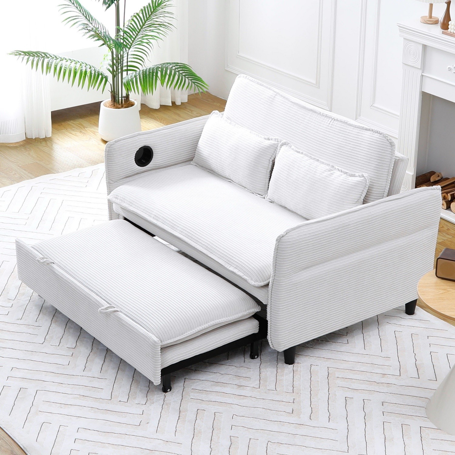 Convertible Sleeper Sofa Bed Loveseat Sofa w/ Pull-Out Bed & Adjustable Armrests