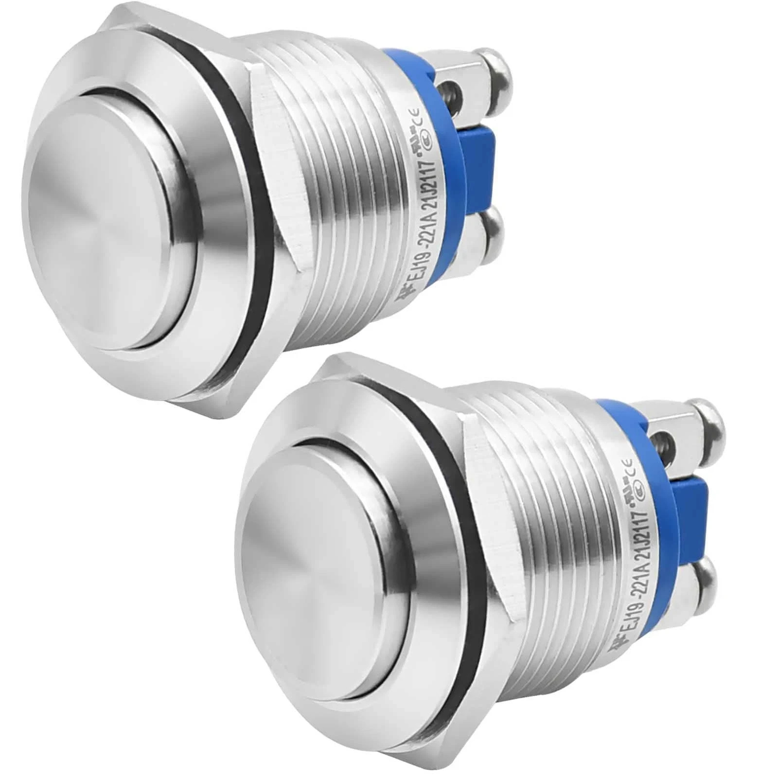 2Pcs 19mm High Momentary Push Button Switch 3/4" Waterproof IP67 Stainless St