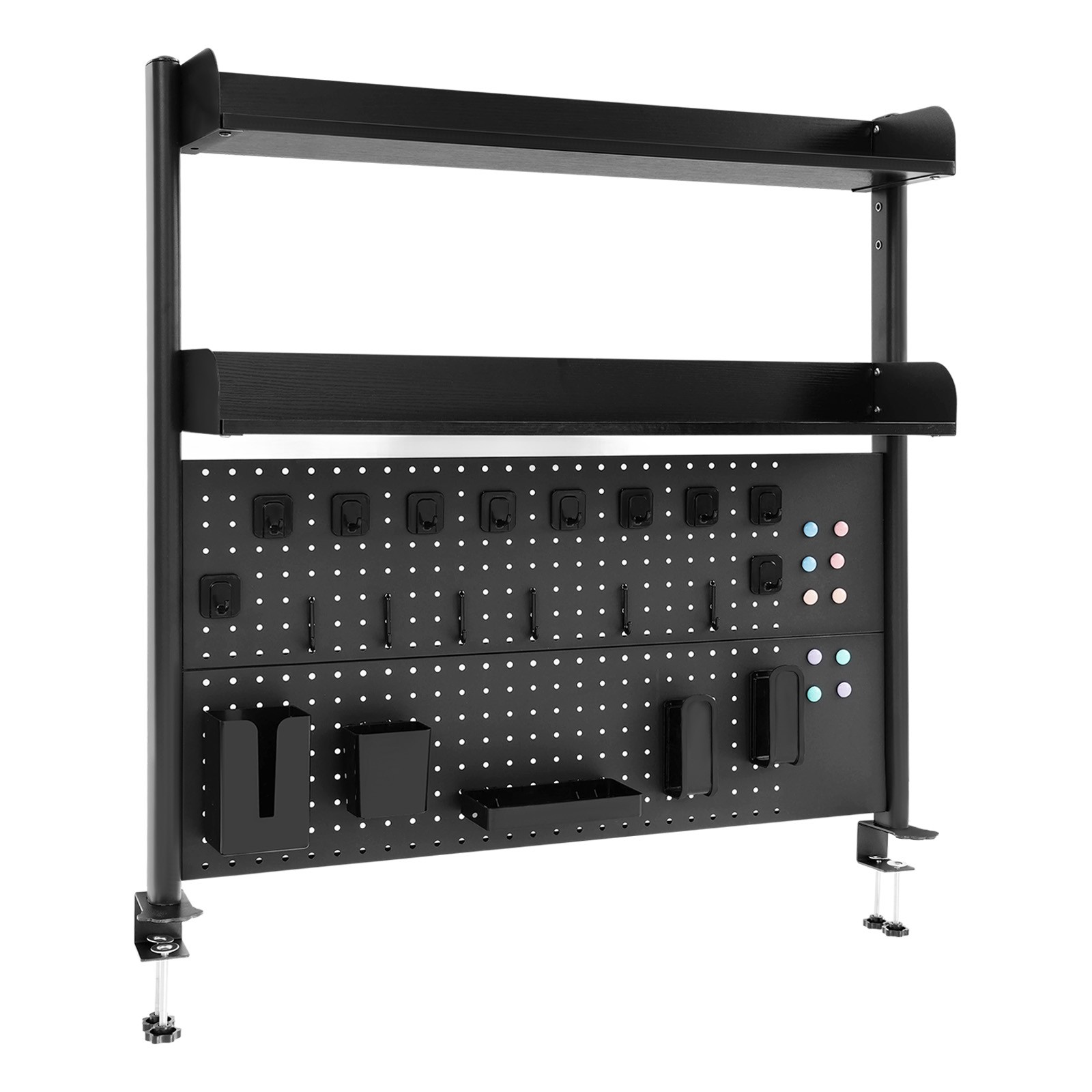 Premium Black Desktop Bookshelf with Adjustable Shelves & Pegboard Organizer