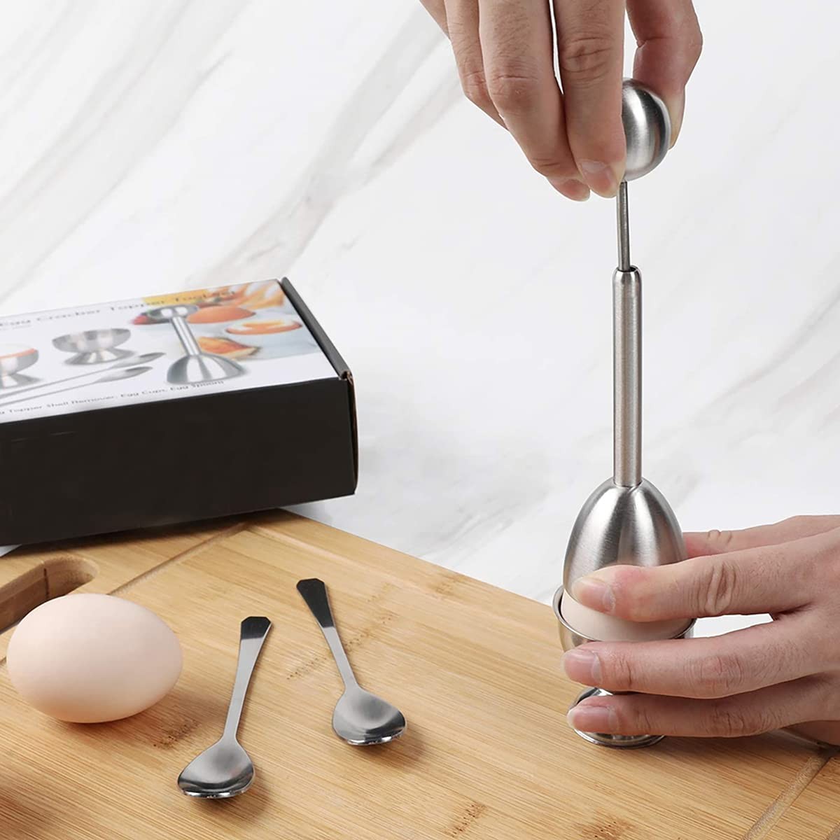 Xicennego Egg Cracker Topper Set of 5 - Includes 2 Cups, 2 Spoons Silver