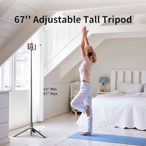 67'' Automatic Phone Tripod, Auto-Open Selfie Stick for iPhone with Remote,