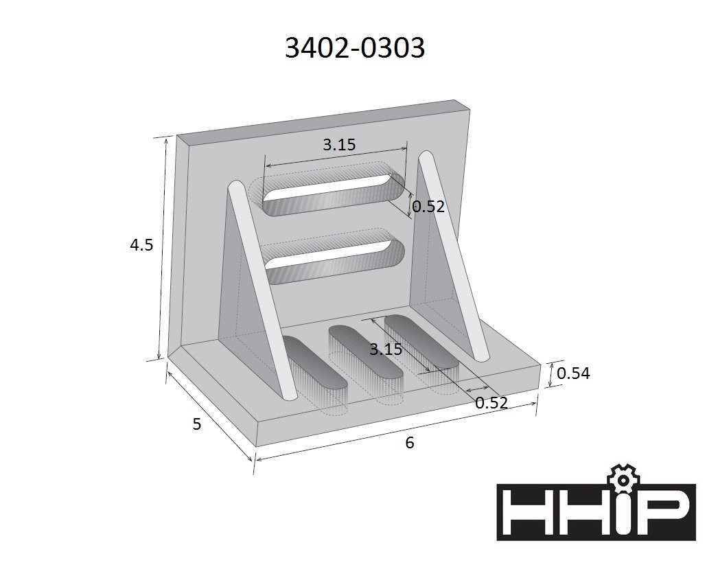 3402-0303 6" x 5" x 4-1/2" Slotted Angle Plate, Webbed