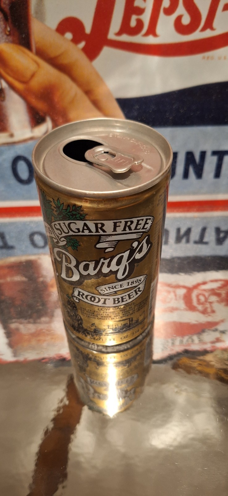 🍺 Bargs Sugar Free Root Beer Cola Soda Pop Can Prop Empty 70's 80's