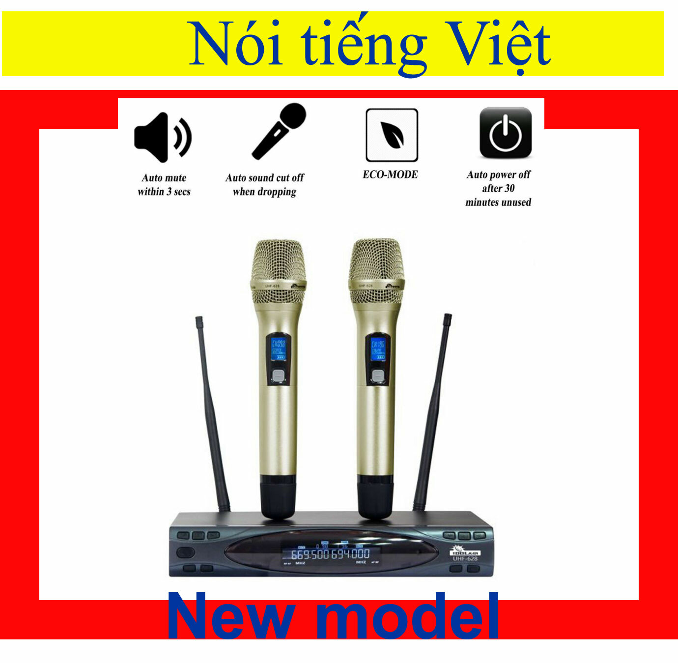 IDOLmain UHF-628 Auto Sound Cut Off When Dropping Dual Wireless Microphone Sys