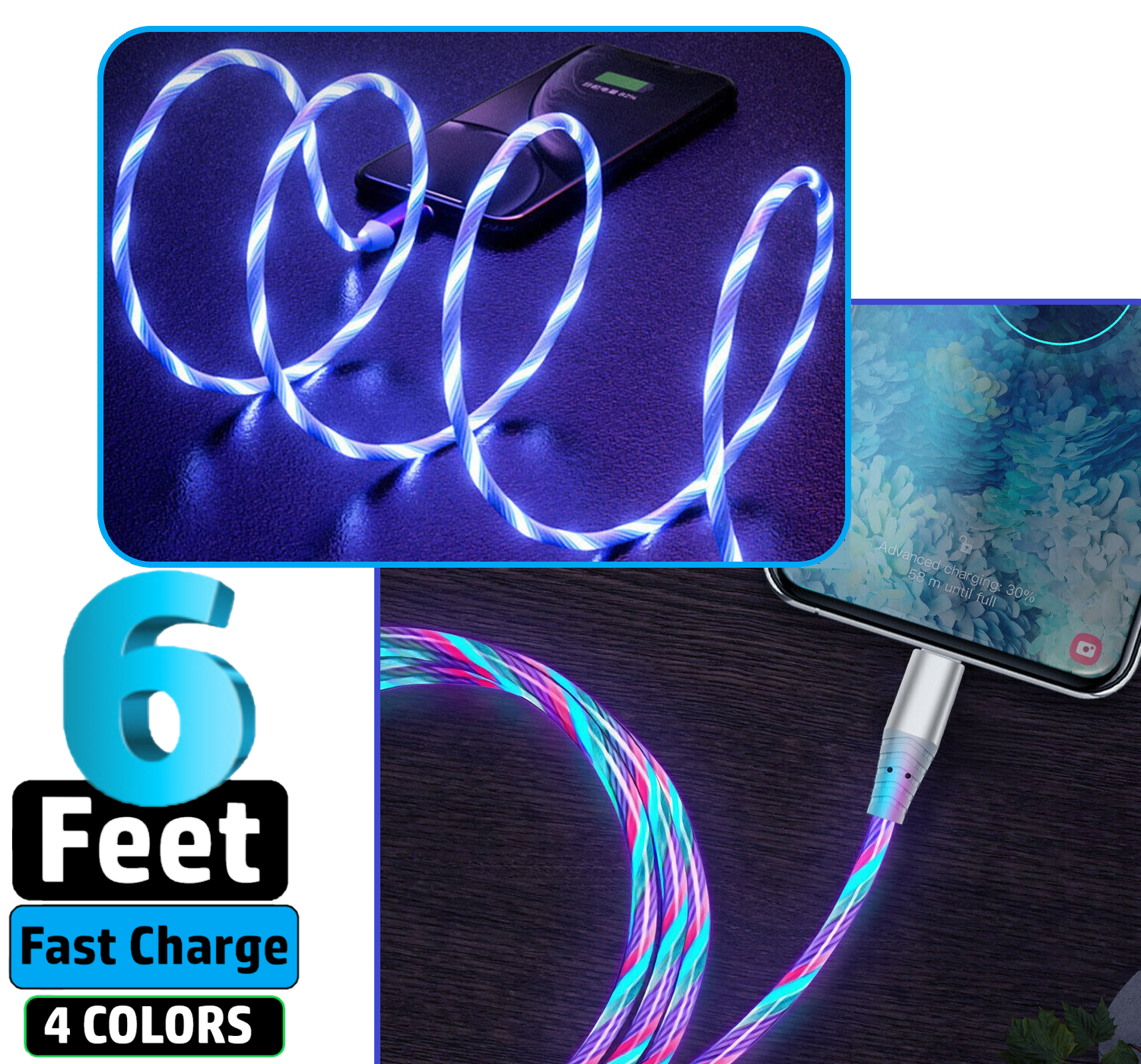 2 Pack 6ft LED Fast Charge 8 Pin Cable for Apple iPhone 13 12 11 X XR XS Pro Max
