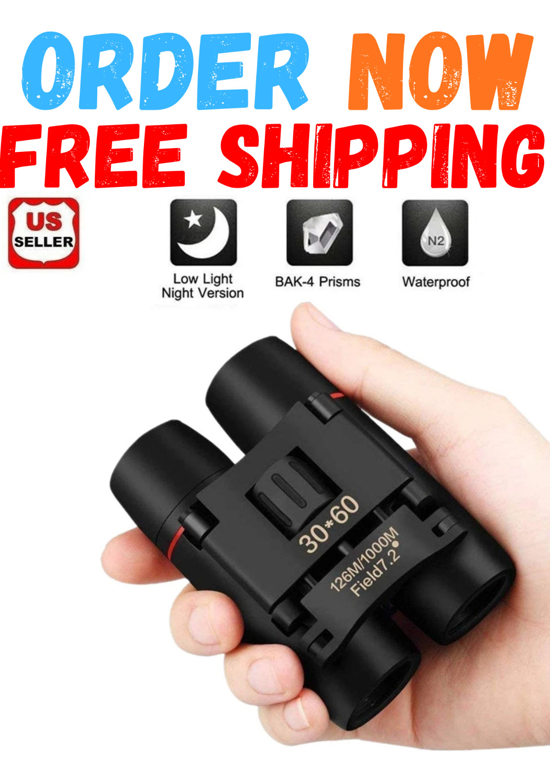Binoculars 30x60 Zoom Outdoor Travel Compact Folding Telescope Hunting Day/Night