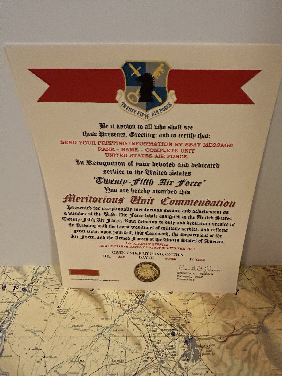 U.S. AIR FORCE / 25TH AIR FORCE - MERITORIOUS UNIT COMMENDATION CERTIFICATE