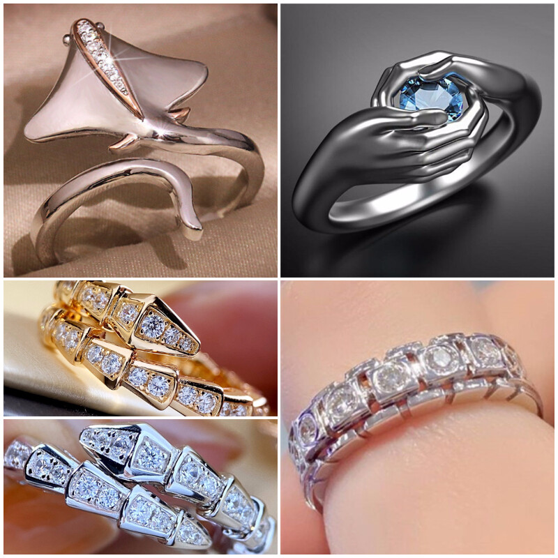 Charm Women 925 Silver Filled,Gold Engagement Jewelry Cubic Zircon Ring Sz 6-10