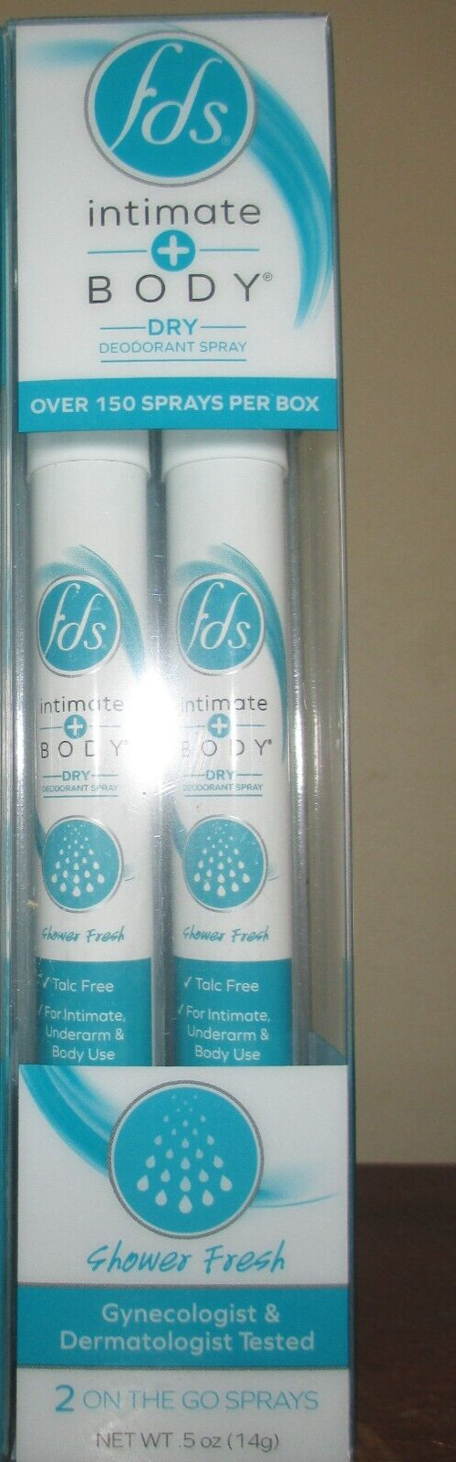 1 pack of 2 FDS Intimate + Body On-The-Go Deodorant Spray Shower Fresh .5oz