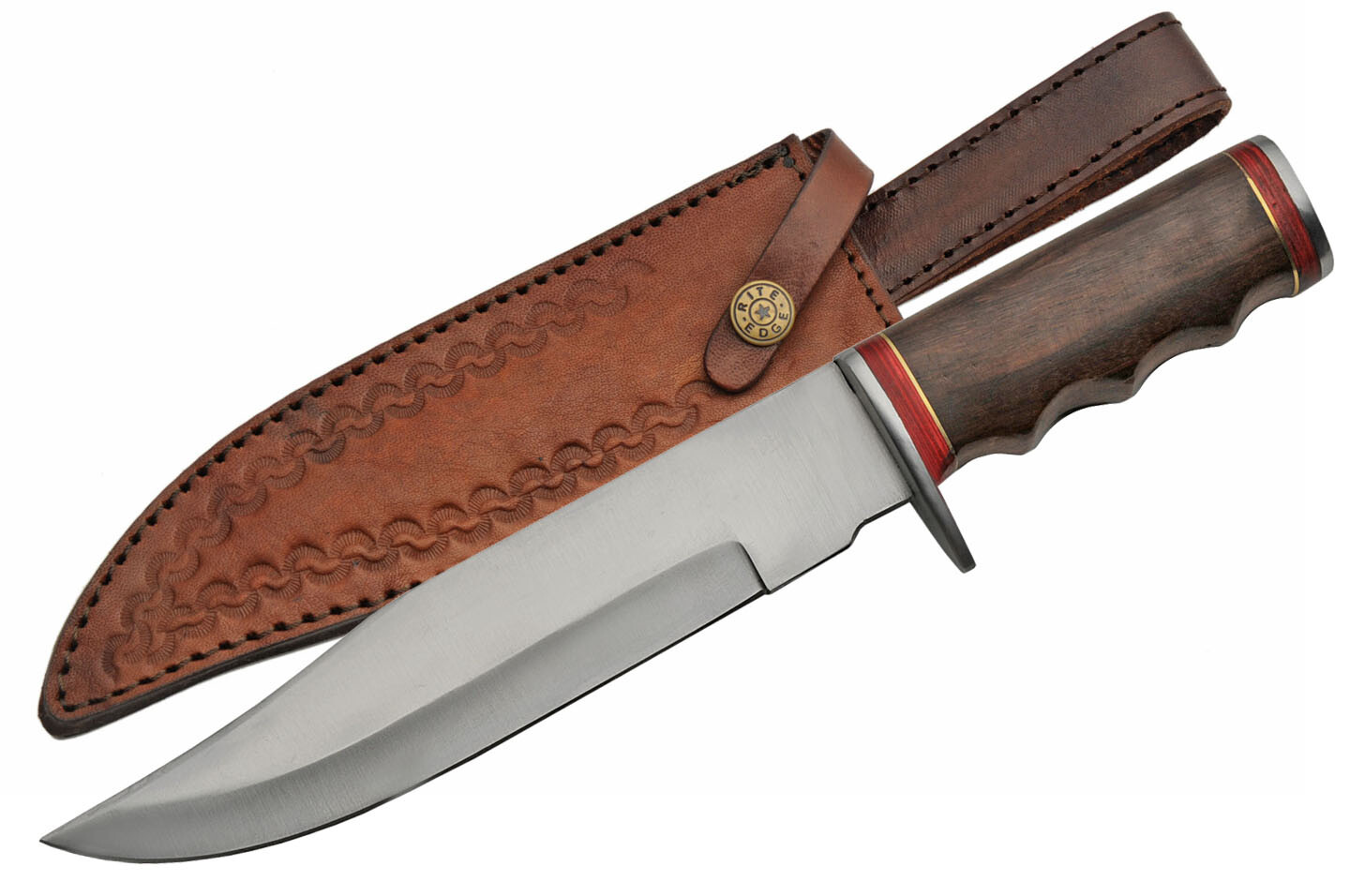 Bowie Knife | Classic 12" Overall Dark Brown Wood Handle Silver Blade + Sheath