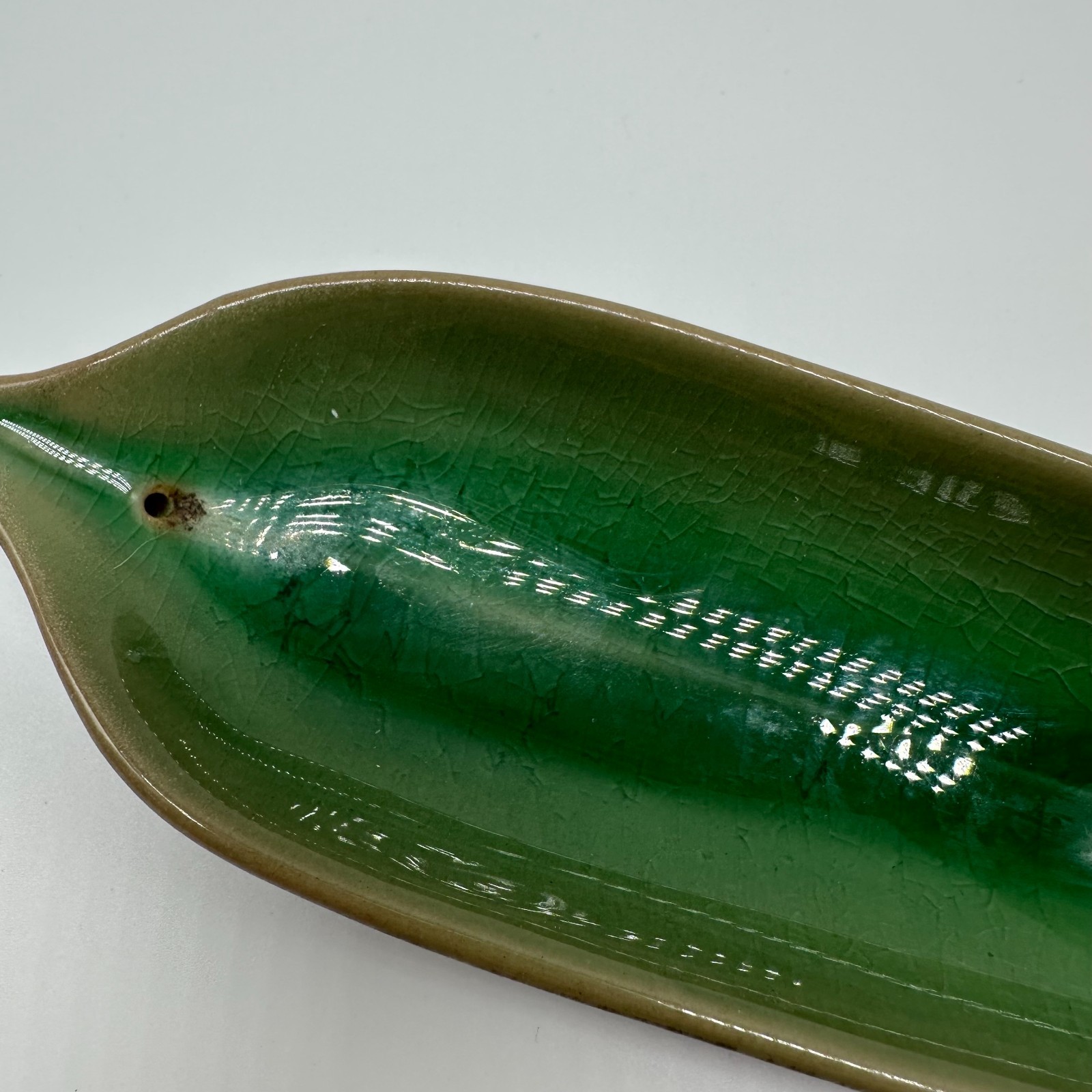 Green Leaf Ceramic Incense Holder or Olive Appetizer Plate