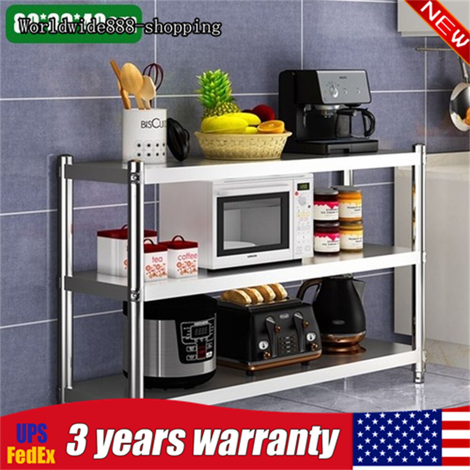 3 Tiers Kitchen Shelf Shelving Rack Restaurant Shelves Rack Stainless Steel USA
