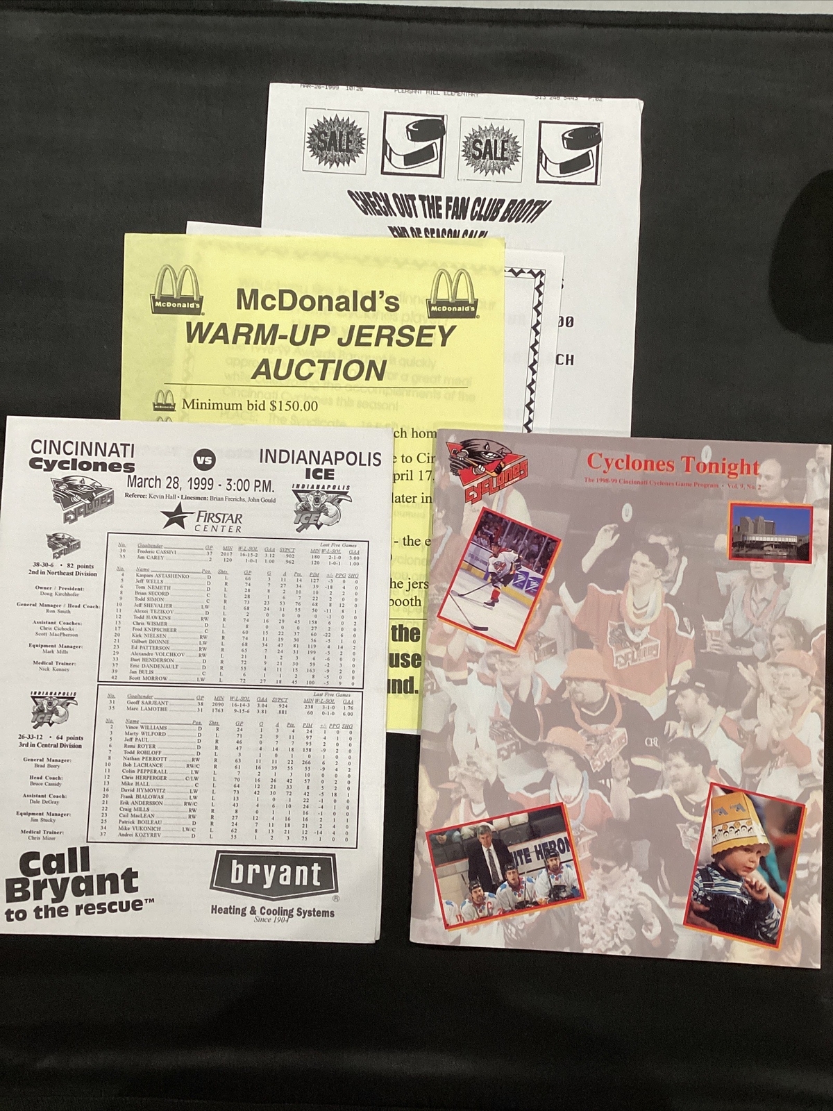 1999 Cincinnati Cyclones v Indianapolis Ice Hockey Program & Insert