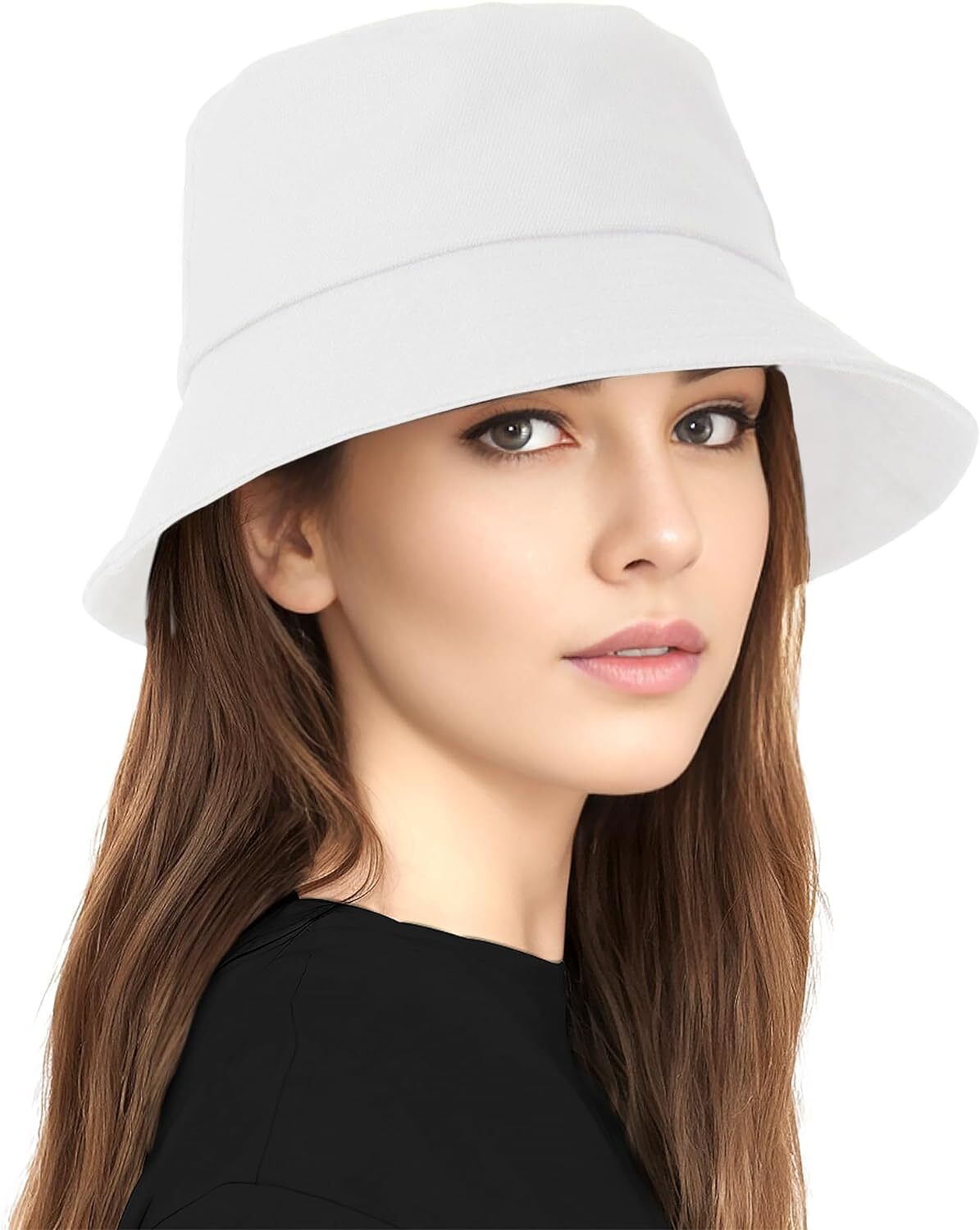 Unisex Bucket Hat for Women Men Cotton Summer Sun Beach Hat, Large, White