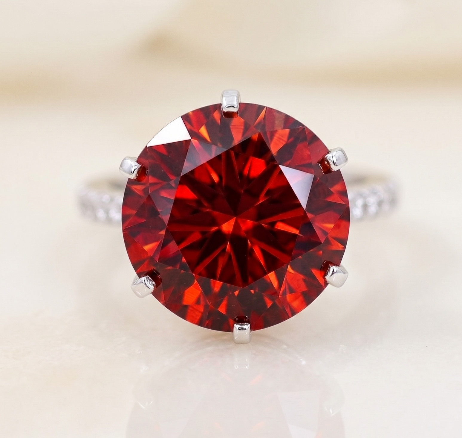 10.00 CT Certified Round Cut Red Diamond Ring, Tariffs FREE & Matching Studs.