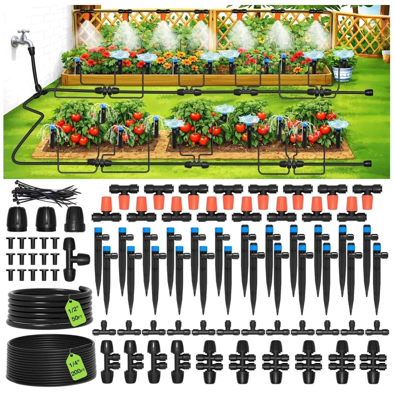 250FT Drip Irrigation Kit for Garden Watering