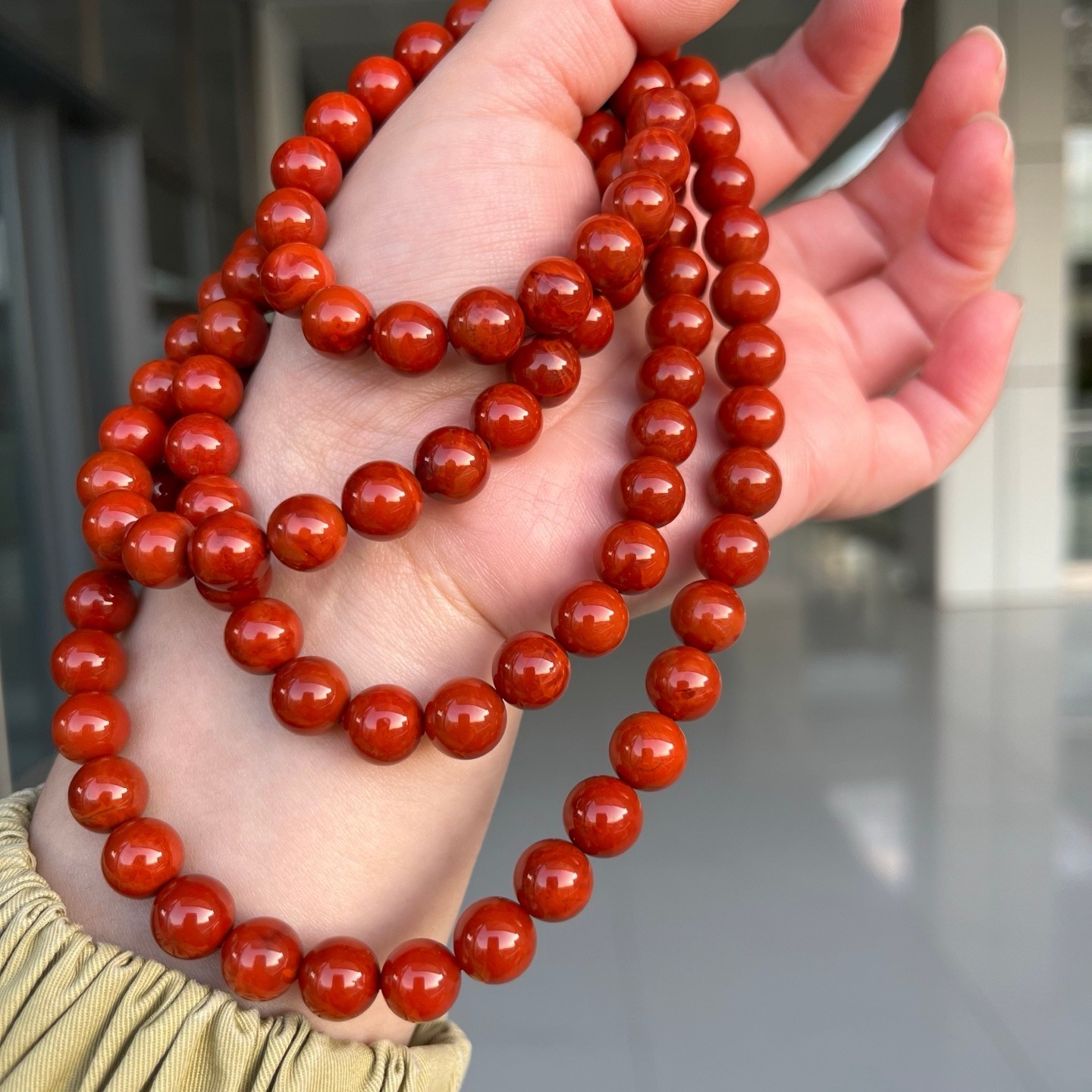 9mm Nanhong Agate Beads Hand Chain Necklace with Certificate C