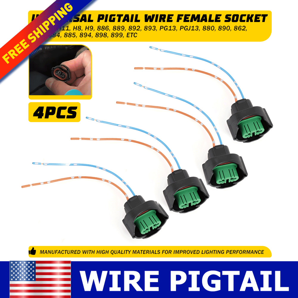 Wire Pigtail Female C H11 Two Harness Head Light Low Beam Socket Connector Plug