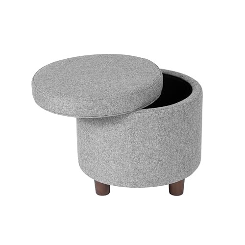 Home Decor | Upholstered Round Storage Ottoman | Ottoman with Light Gray