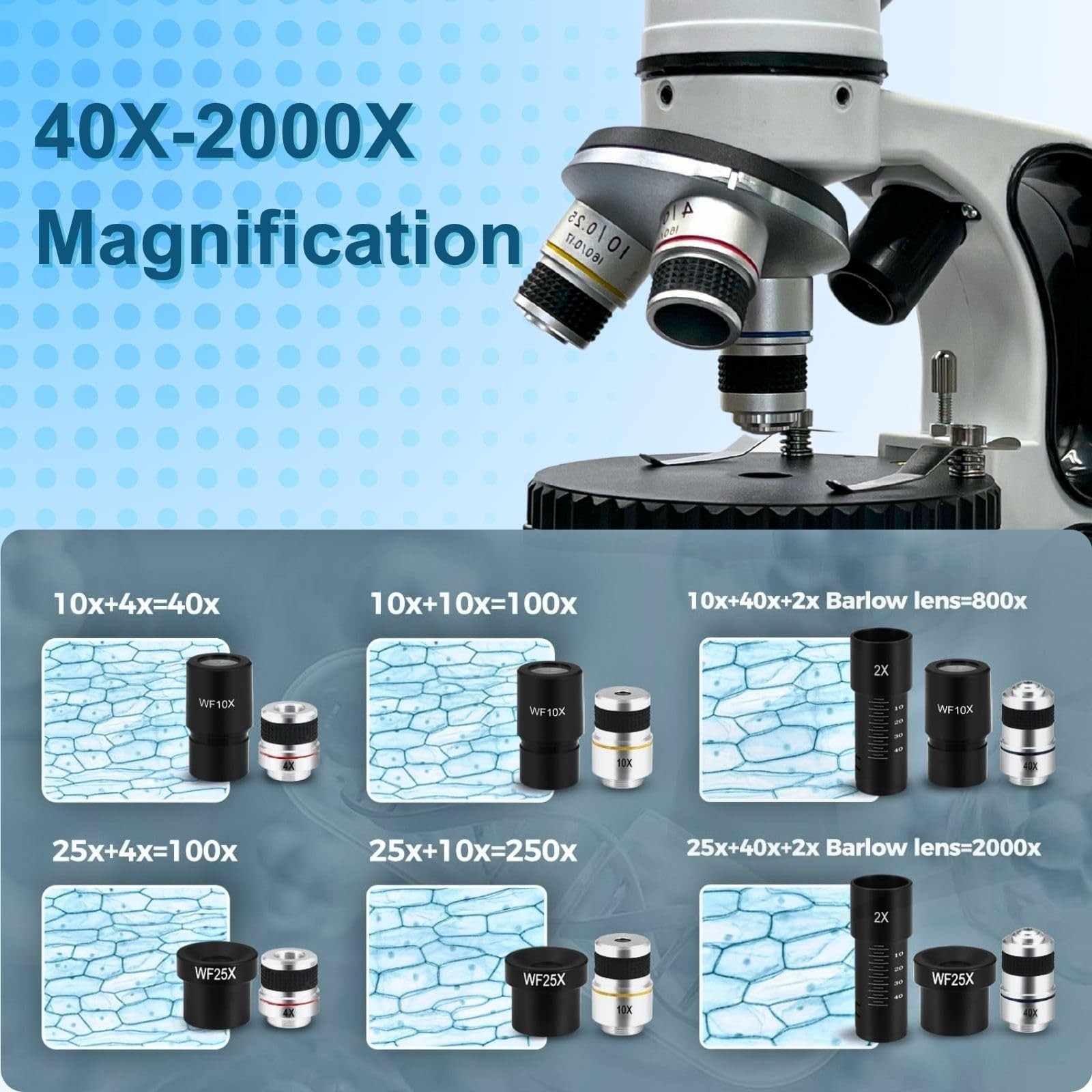 Monocular Compound Microscope for Adults&Study Beginners,- 40X-2000X,Lighting...