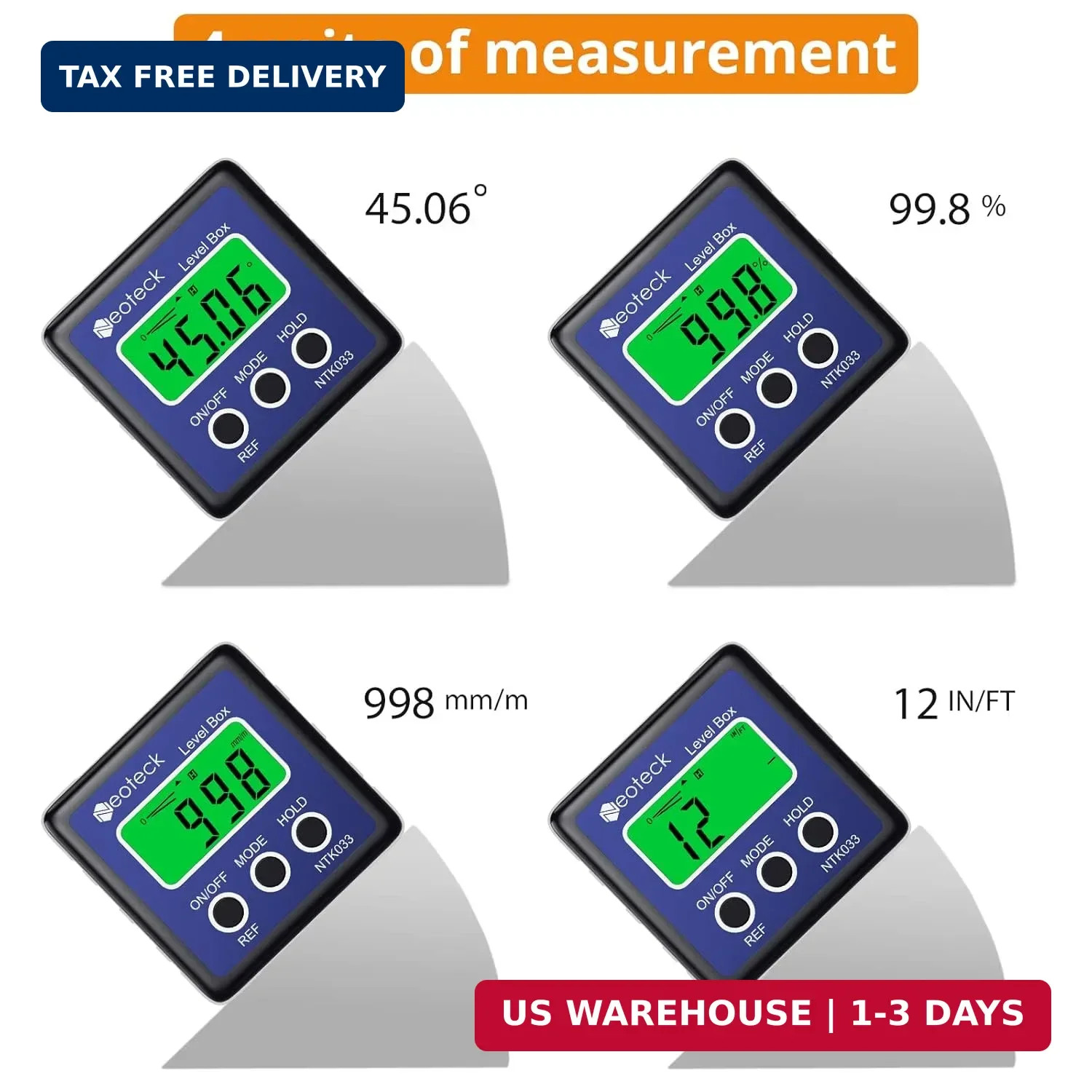 Neoteck Digital Angle Finder LCD Digital Angle Gauge Waterproof Protractor Incli