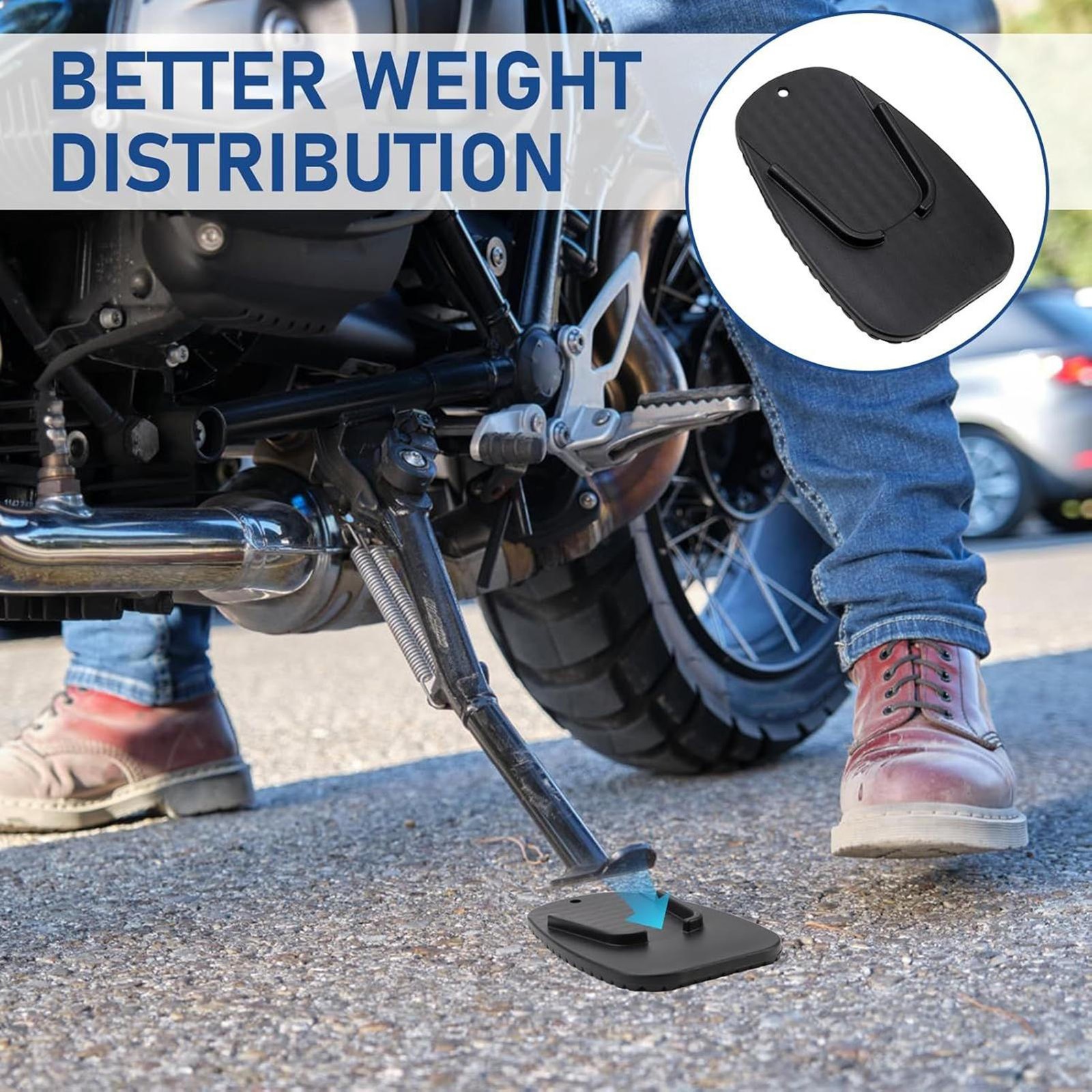 2Pcs Motorcycle Kickstand Pad Black Rugged Kick Stand Coaster Support Plate