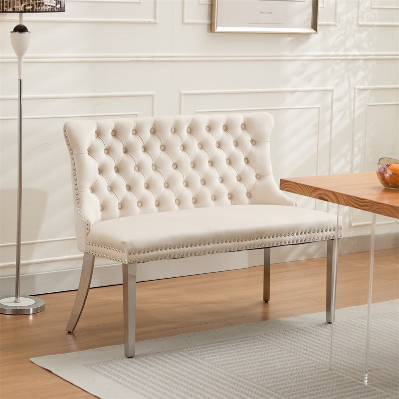 2-Seat Tufted Bench Velvet Upholstered Double Dining Seating with Wing Back