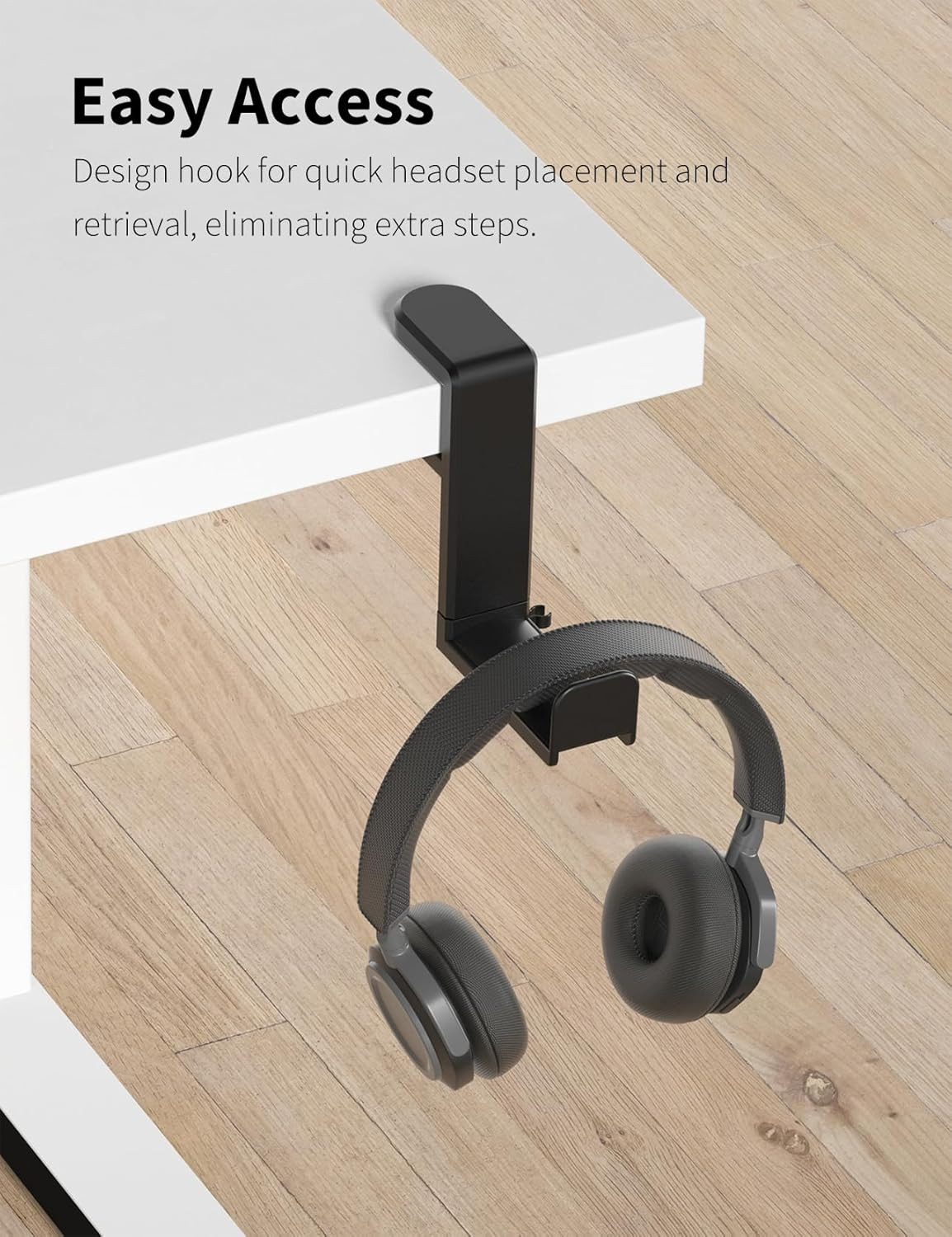 Under Desk Headphone Holder with 360-Degree Rotation, Black