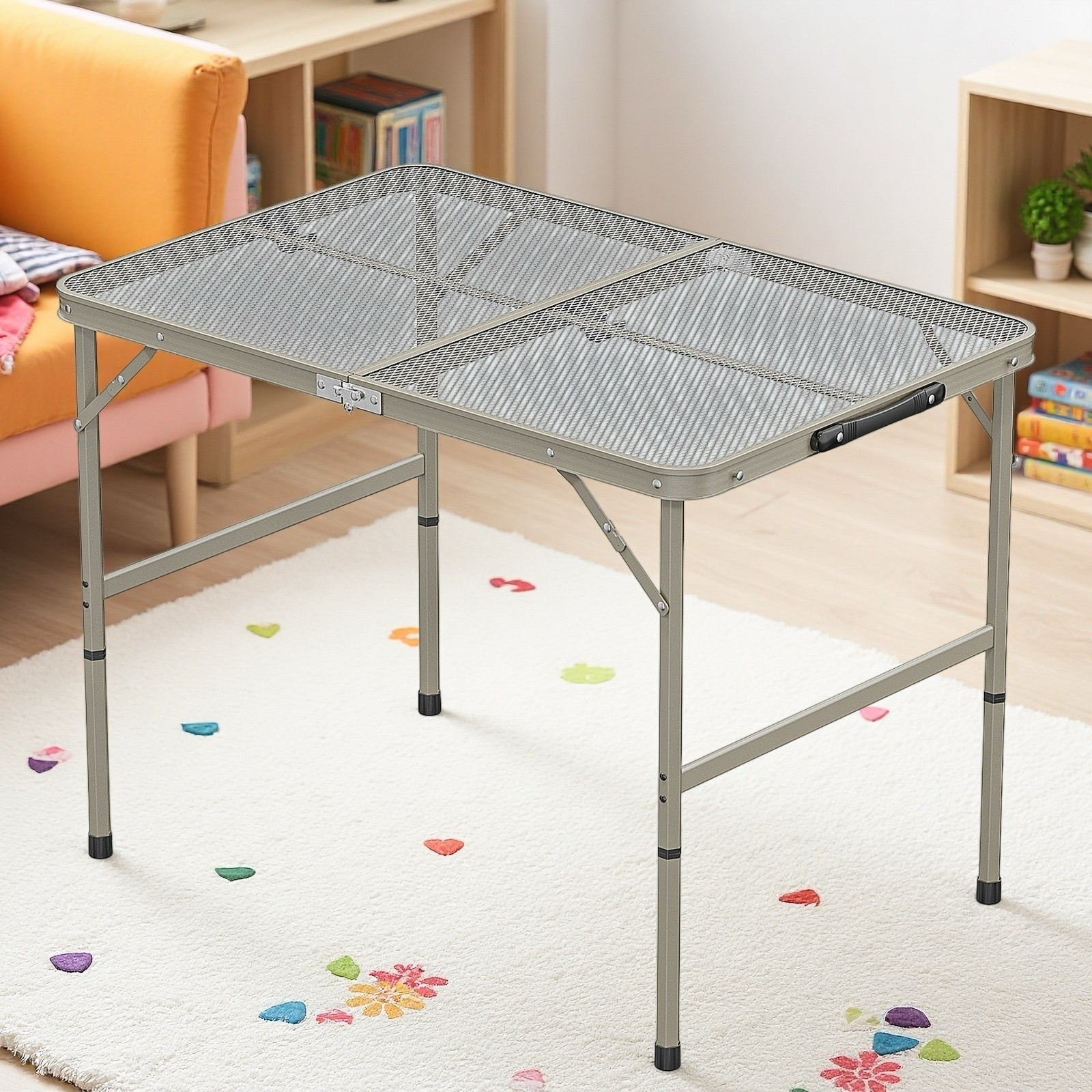 3ft Folding Camping Wire Mesh Table - Adjustable Aluminum Frame Picnic Dark Gray